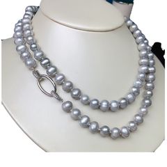 Vòng Cổ Dài Ngọc Trai Tự Nhiên Khoá Mặt Giọt Nước Màu Xám Kim Loại MADAME HIEN PEARLS Cho Nữ CT046