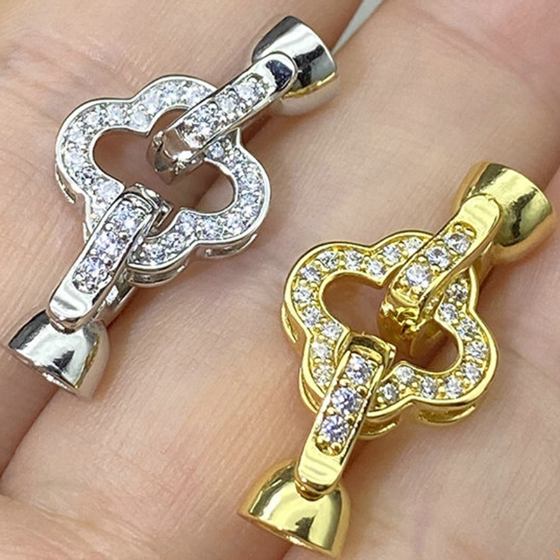 Chốt Khoá Mặt Vòng cổ Hoặc Vòng Tay Mạ Vàng 18k Mắc Xích Khoá Cỏ 4 Lá LV Sang Trọng MADAME HIEN PEARLS PKKC011