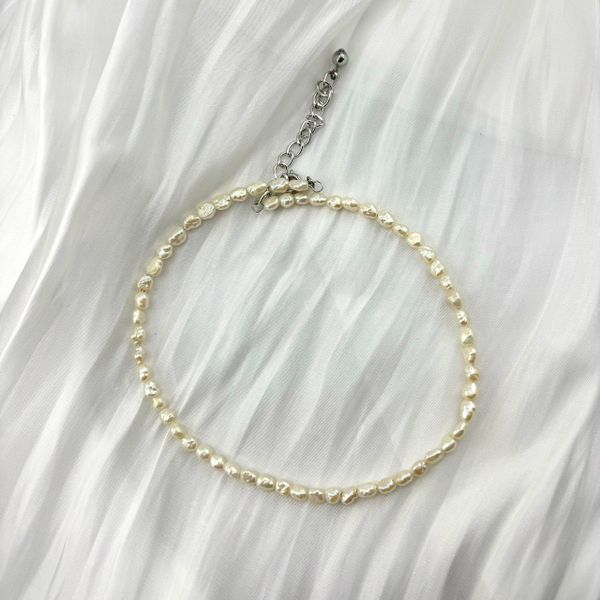 Vòng Cổ Kiềng Choker Ôm Sát Vòng Cổ Bạc s925 Hạt Gạo Nhăn Tự Nhiên Phong Cách Du Mục MADAME HIEN PEARLS CG051