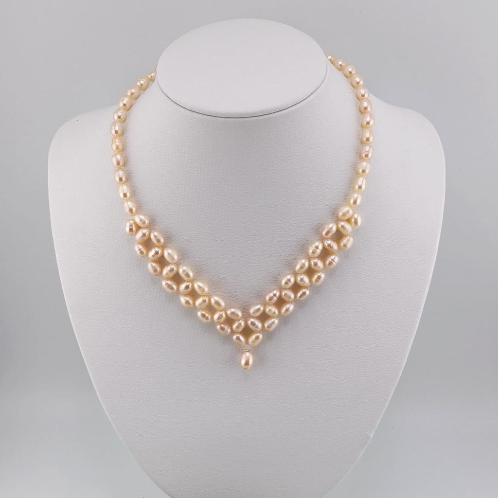 Vòng Cổ Ngọc Trai Hồng đan lớp zigzag mặt giọt nước sang trọng, quý phái CG001H