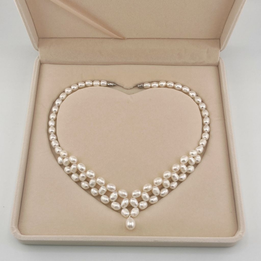 Vòng Cổ Ngọc Trai Trắng đan lớp zigzag mặt giọt nước sang trọng, quý phái CG001TR