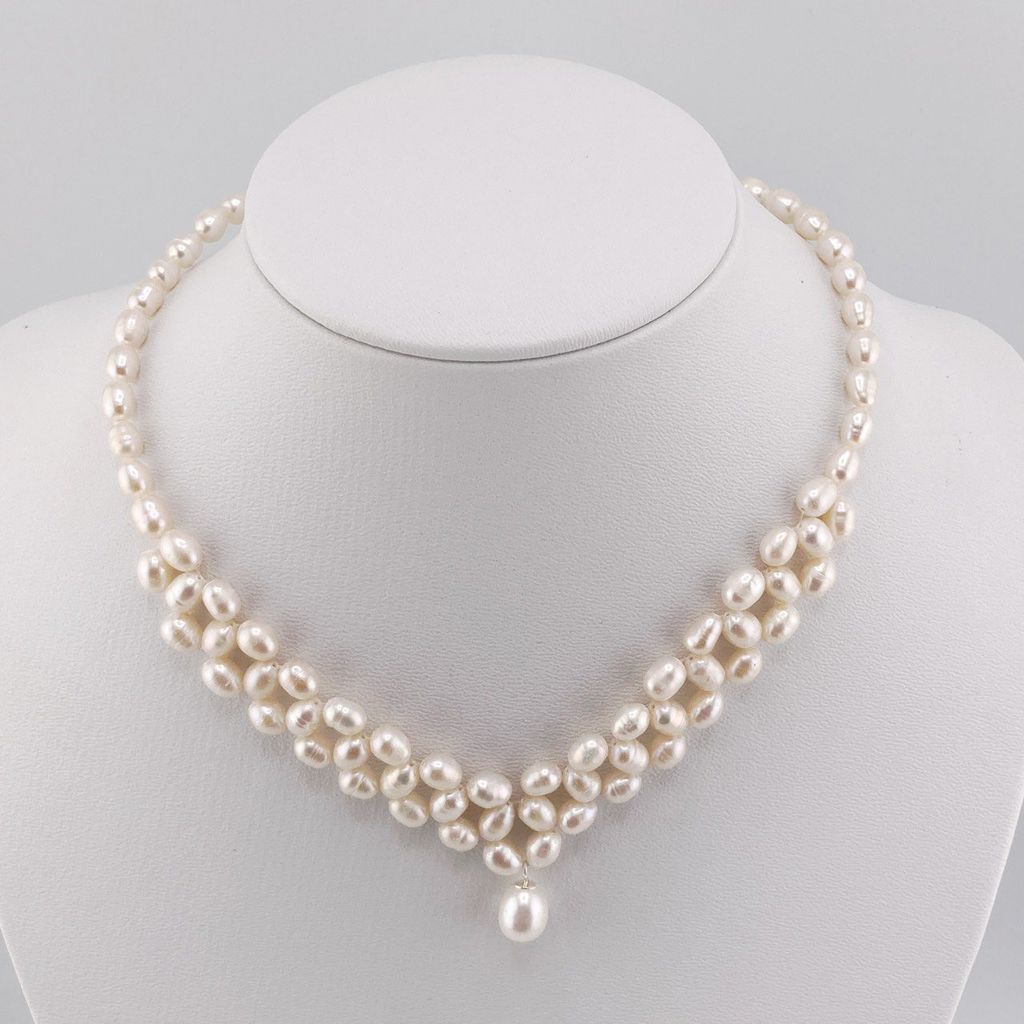 Vòng Cổ Ngọc Trai Trắng đan lớp zigzag mặt giọt nước sang trọng, quý phái CG001TR