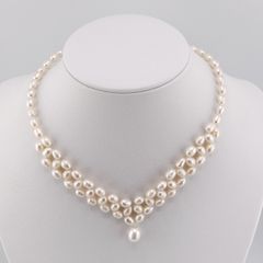 Vòng Cổ Ngọc Trai Trắng đan lớp zigzag mặt giọt nước sang trọng, quý phái CG001TR