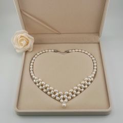 Vòng Cổ Ngọc Trai Trắng đan lớp zigzag mặt giọt nước sang trọng, quý phái CG001TR