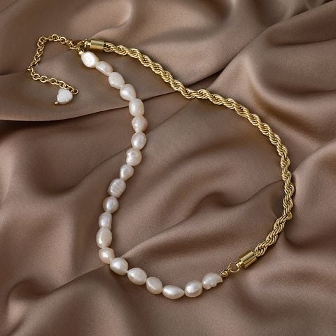 Vòng Cổ Ngọc Trai Tự Nhiên Phối Dây Chuyền Xoắn Thời Trang Nam Tính MADAME HIEN PEARLS