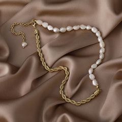 Vòng Cổ Ngọc Trai Tự Nhiên Phối Dây Chuyền Xoắn Thời Trang Nam Tính MADAME HIEN PEARLS CB021