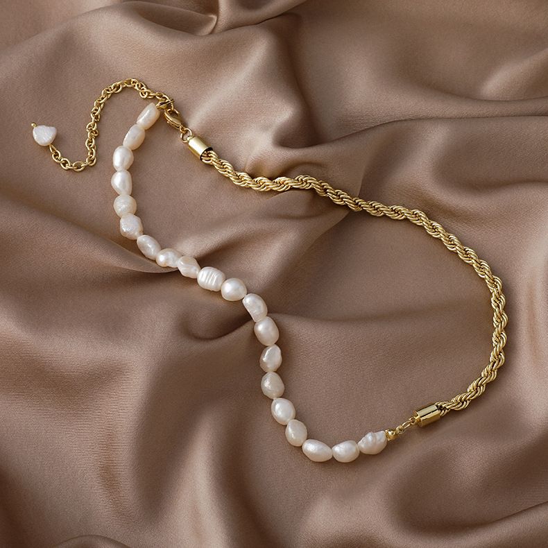 Vòng Cổ Ngọc Trai Tự Nhiên Phối Dây Chuyền Xoắn Thời Trang Nam Tính MADAME HIEN PEARLS CB021