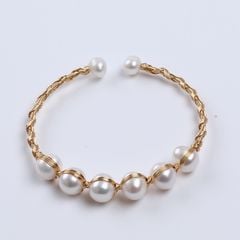 Vòng Tay Ngọc Trai Tự Nhiên Dạng Còng Cứng Mặt Đính 6 Hạt Ngọc Trai MADAME HIEN PEARLS VTT085