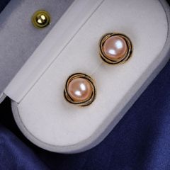 Bông Tai Ngọc Trai Tự Nhiên Phong Cách Cổ Điển Viền Đen Sang Trọng MADAME HIEN PEARLS Cho Nữ BTN266