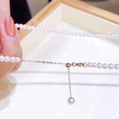 Vòng Cổ Ngọc Trai Akoya 4-4,5mm Vàng Tự Nhiên Khoá Tua Rua Dài Đính Hạt Ngọc Trai Nhỏ Xinh MADAME HIEN PEARLS Cho Nữ CT070