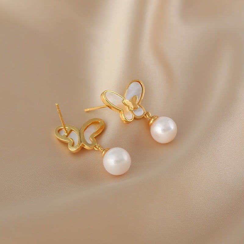 Bông Tai Bạc Ý s925 Mặt Bướm Tua Rua 1 Hạt Ngọc Trai Tự Nhiên MADAME HIEN PEARLS Tinh Tế Sang Trọng BTT052