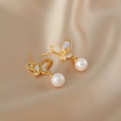 Bông Tai Bạc Ý s925 Mặt Bướm Tua Rua 1 Hạt Ngọc Trai Tự Nhiên MADAME HIEN PEARLS Tinh Tế Sang Trọng BTT052