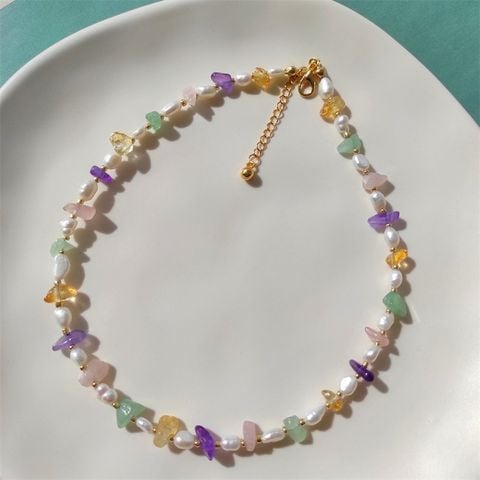 Vòng Cổ Ngọc Trai Baroque Tự Nhiên Phối Đá Sắc Màu Candy Cầu Vồng MADAME HIEN PEARLS Quà Tặng Cho Con Gái Yêu