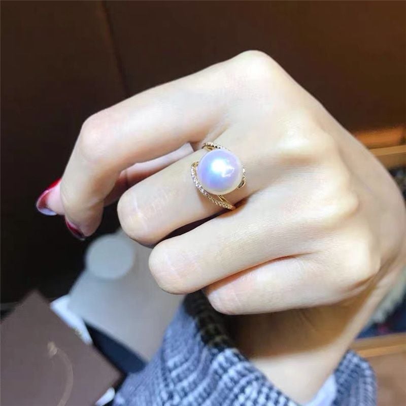 Nhẫn Bạc Mạ Vàng Đính Ngọc Trai Tự Nhiên MADAME HIEN PEARLS Phong Cách Đại Gia NT010