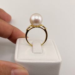Nhẫn Bạc s925 Mạ Vàng Thật 18K Đính Ngọc Trai Trắng 11-12mm Hạt Tròn Đẹp Grade AAAA BMVNT001TR