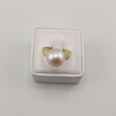 Nhẫn Bạc s925 Mạ Vàng Thật 18K Đính Ngọc Trai Trắng 11-12mm Hạt Tròn Đẹp Grade AAAA BMVNT001TR