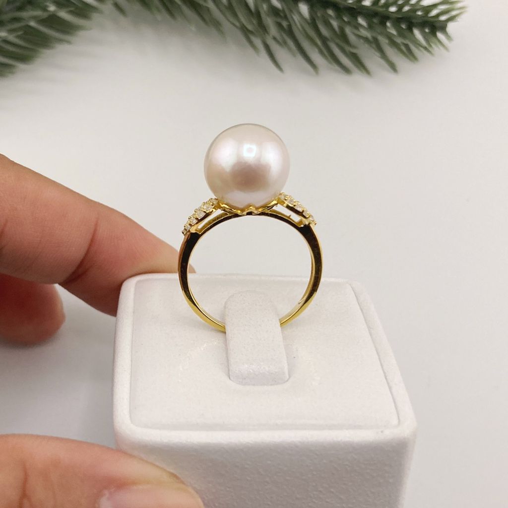 Nhẫn Bạc s925 Mạ Vàng Thật 18K Đính Ngọc Trai Trắng 11-12mm Hạt Tròn Đẹp Grade AAAA BMVNT001TR