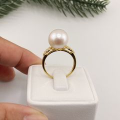 Nhẫn Bạc s925 Mạ Vàng Thật 18K Đính Ngọc Trai Trắng 11-12mm Hạt Tròn Đẹp Grade AAAA BMVNT001TR