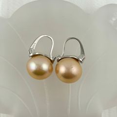 Bông Tai Bạc s925 Mạ Vàng Ý Đính Ngọc Trai 11mm Hạt Tròn Đẹp Grade AAA Mặt Khung U MADAME HIEN PEARLS BMVBTT013