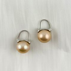Bông Tai Bạc s925 Mạ Vàng Ý Đính Ngọc Trai 11mm Hạt Tròn Đẹp Grade AAA Mặt Khung U MADAME HIEN PEARLS BMVBTT013