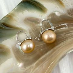 Bông Tai Bạc s925 Mạ Vàng Ý Đính Ngọc Trai 11mm Hạt Tròn Đẹp Grade AAA Mặt Khung U MADAME HIEN PEARLS BMVBTT013