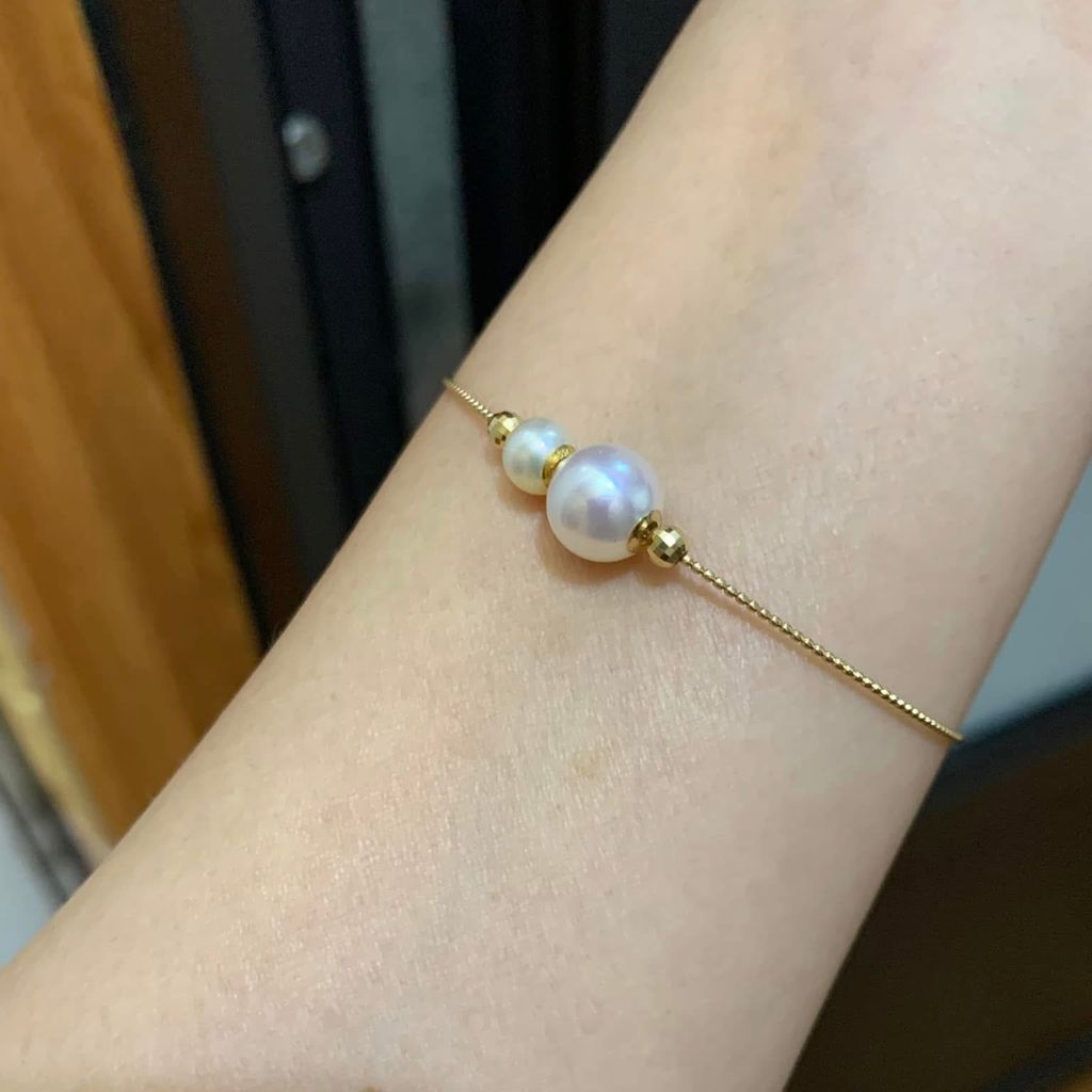 Vòng Tay Dạng Kiềng Bạc Ý s925 Dây Siêu Mịn Mặt Hạt Ngọc Trai Tròn Xuyên Tâm MADAME HIEN PEARLS VTT086