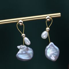 Bông Tai Ngọc Trai Kim Bạc s925 Đính Ngọc Trai Baroque Tự Nhiên Màu Bạc Cánh Hoa Đầy Màu Sắc MADAME HIEN PEARLS