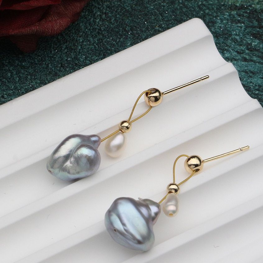 Bông Tai Ngọc Trai Kim Bạc s925 Đính Ngọc Trai Baroque Tự Nhiên Màu Bạc Cánh Hoa Đầy Màu Sắc MADAME HIEN PEARLS