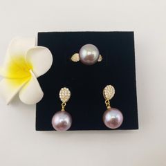 Bộ Set Bông Tai và Nhẫn Bạc s925 Mạ Vàng Thật 18K Đính Ngọc Trai 11-12mm Hạt Tròn Đẹp Grade AAA MADAME HIEN PEARLS SET001T