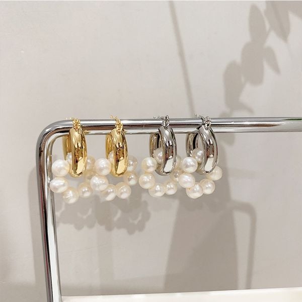 Bông Tai Tròn Đính Vòng Ngọc Trai Gần Tròn Phong Cách Retro MADAME HIEN PEARLS  Cá Tính BTT031