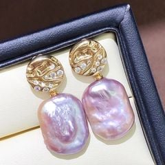 Bông Tai Ngọc Trai Baroque Tím Chữ Nhật Tự Nhiên Mặt Ánh Sao Đêm Lung Linh MADAME HIEN PEARLS Cho Nữ BTB049