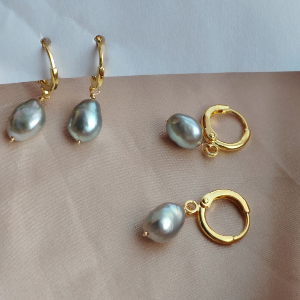 Bông Tai Ngọc Trai Baroque Xám Khoá Tròn MADAME HIEN PEARLS Dễ Thương Cho Nữ BTB098