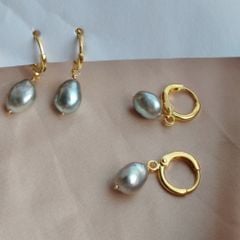 Bông Tai Ngọc Trai Baroque Xám Khoá Tròn MADAME HIEN PEARLS Dễ Thương Cho Nữ BTB098