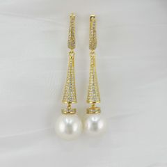 Bông Tai Ngọc Trai Phối Chuôi Bạc Dài Móc Câu Có Khoá Đính Pha Lê Lấp Lánh MADAME HIEN PEARLS Bông Tai Thiết Kế Cao Cấp BTT077