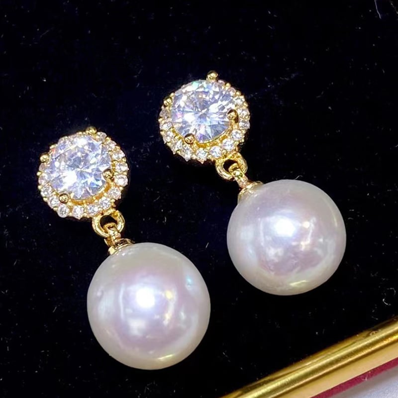 Bông Tai Ngọc Trai Tự Nhiên Mặt Viên Đá Quý Tối Giản Phong Cách Pháp Retro MADAME HIEN PEARLS Nữ Tính BTT123