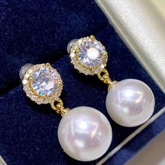 Bông Tai Ngọc Trai Tự Nhiên Mặt Viên Đá Quý Tối Giản Phong Cách Pháp Retro MADAME HIEN PEARLS Nữ Tính BTT123