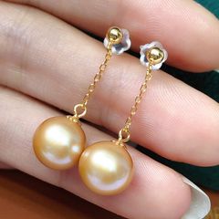 Bông Tai Ngọc Trai Tự Nhiên Tua Rua 1 Hạt Ngọc Trai Tròn Hoàn Hảo Tối Giản MADAME HIEN PEARLS BTT069