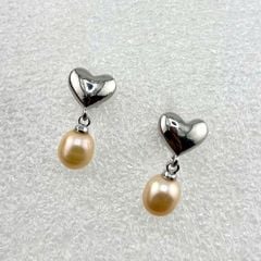 Bông Tai Ngọc Trai Tự Nhiên Mặt Trái Tim Bạc Tua Rua Ngọc Trai Hạt Gạo Đáng Yêu MADAME HIEN PEARLS BTG029
