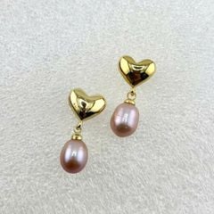 Bông Tai Ngọc Trai Tự Nhiên Mặt Trái Tim Tua Rua Ngọc Trai Hạt Gạo Đáng Yêu MADAME HIEN PEARLS BTG029