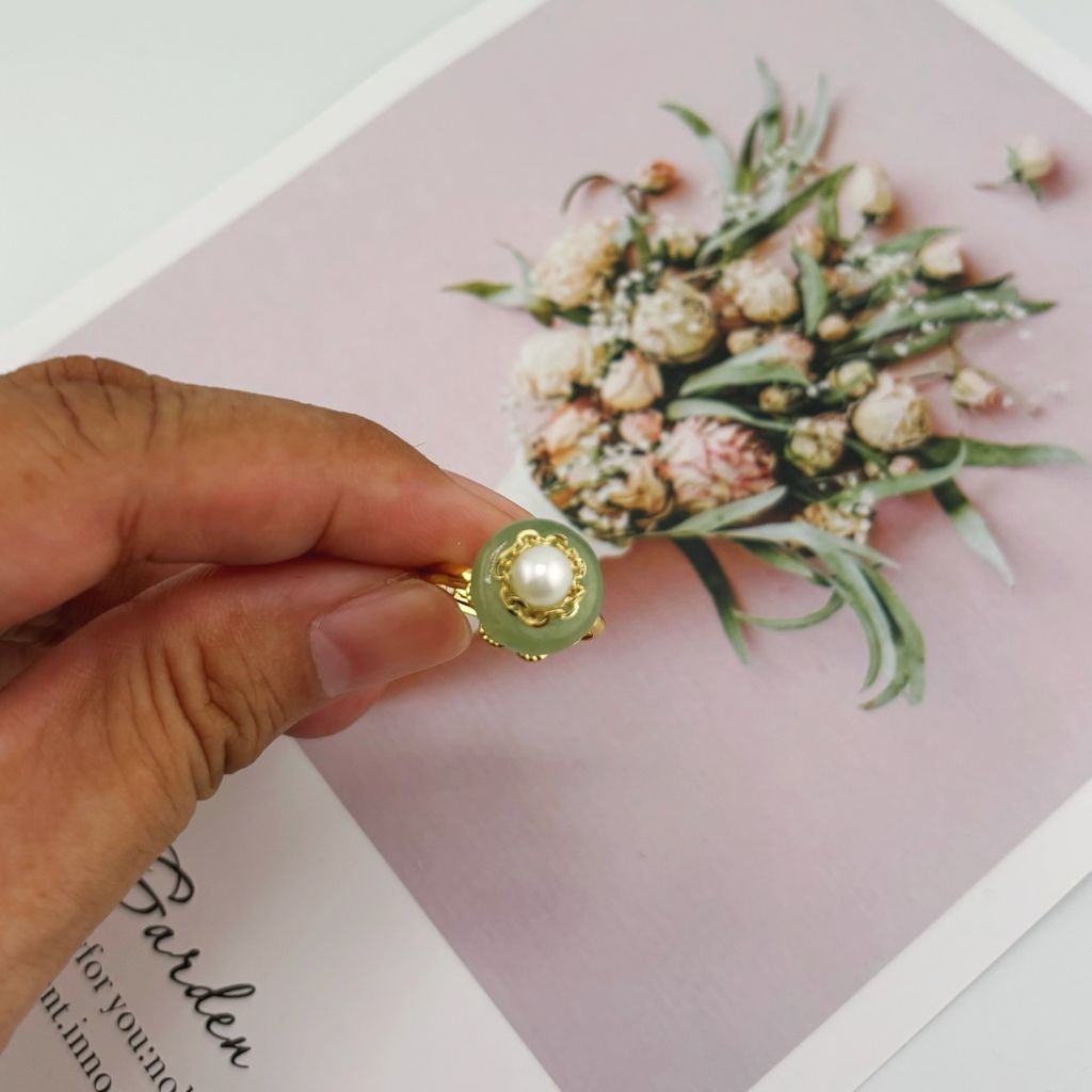 Nhẫn Ngọc Trai Tự Nhiên Nền Ngọc Bích Dongling MADAME HIEN PEARLS Thời Trang Nữ NN059