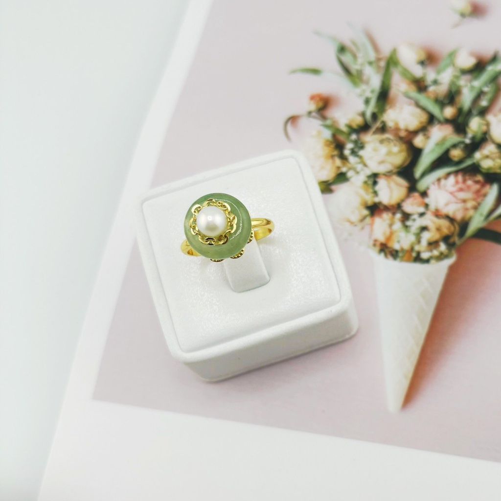 Nhẫn Ngọc Trai Tự Nhiên Nền Ngọc Bích Dongling MADAME HIEN PEARLS Thời Trang Nữ NN059