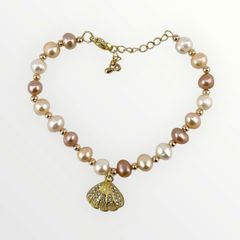 Vòng Tay Ngọc Trai Tự Nhiên Phối Cham Sò Biển Sao Biển Đáng Yêu MADAME HIEN PEARLS VTT111