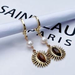 Bông Tai Ngọc Trai Tự Nhiên Tua Rua Đôi Mắt Thần Đá Mắt Hổ Đính Ngọc Trai Sang Trọng MADAME HIEN PEARLS Cho Nữ BTT117