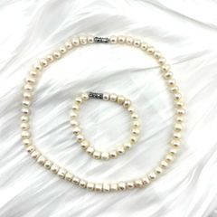 Bộ Set Ngọc Trai Vòng cổ + Vòng Tay Bộ Trang Sức Ngọc Trai Gần Tròn Tự Nhiên 7-8mm MADAME HIEN PEARLS