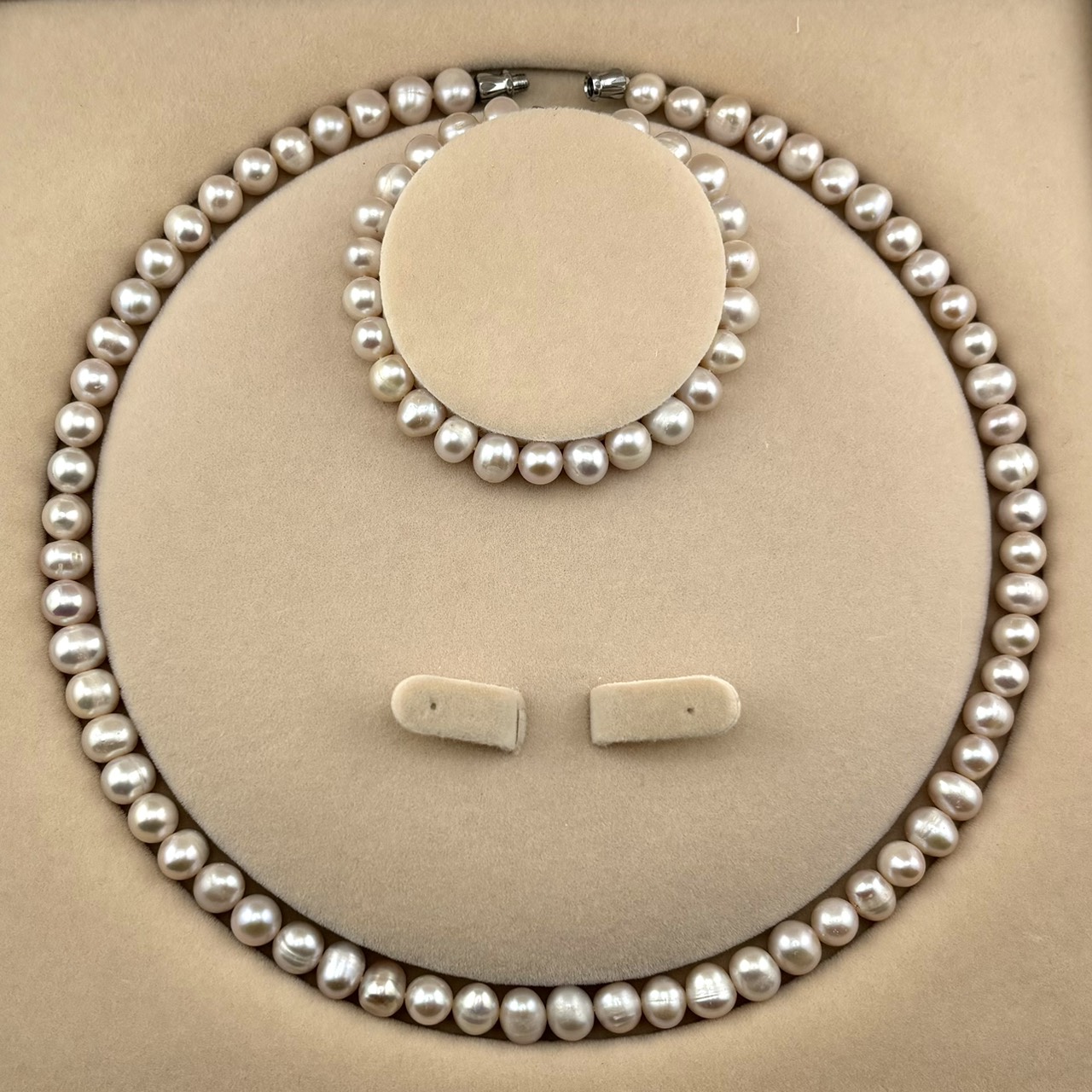 Bộ Set Ngọc Trai Vòng cổ + Vòng Tay Bộ Trang Sức Ngọc Trai Gần Tròn Tự Nhiên 7-8mm MADAME HIEN PEARLS