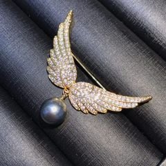 Ghim Trâm Cài Áo Cánh Thiên Thần Đính Hạt Ngọc Trai Đen Sang Trọng Huyền Bí MADAME HIEN PEARLS Cho Nữ PKC043