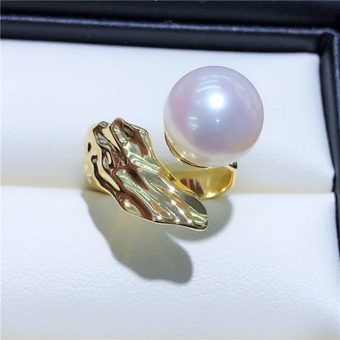 Nhẫn Ngọc Trai Tự Nhiên Khung Sóng Kim Loại Cá Tính Thời Trang Nam Nữ MADAME HIEN PEARLS