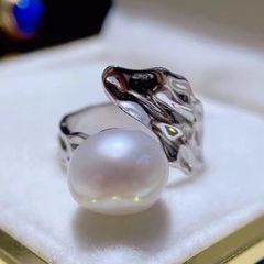 Nhẫn Ngọc Trai Tự Nhiên Khung Sóng Kim Loại Cá Tính Thời Trang Nam Nữ MADAME HIEN PEARLS NN078