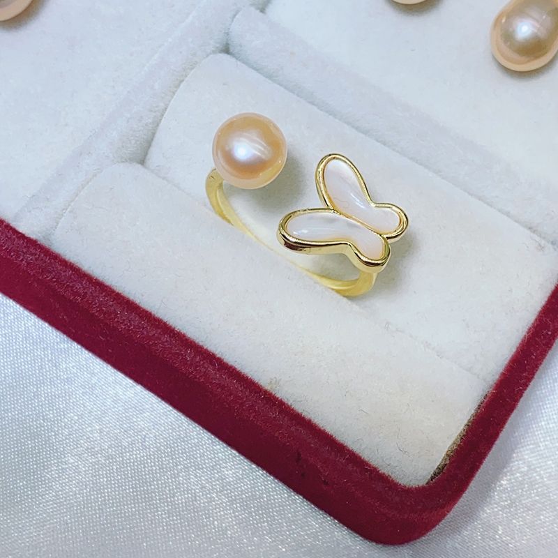 Nhẫn Ngọc Trai Tự Nhiên Mặt Bướm Xà Cừ Trắng MADAME HIEN PEARLS Cho Nữ NN100