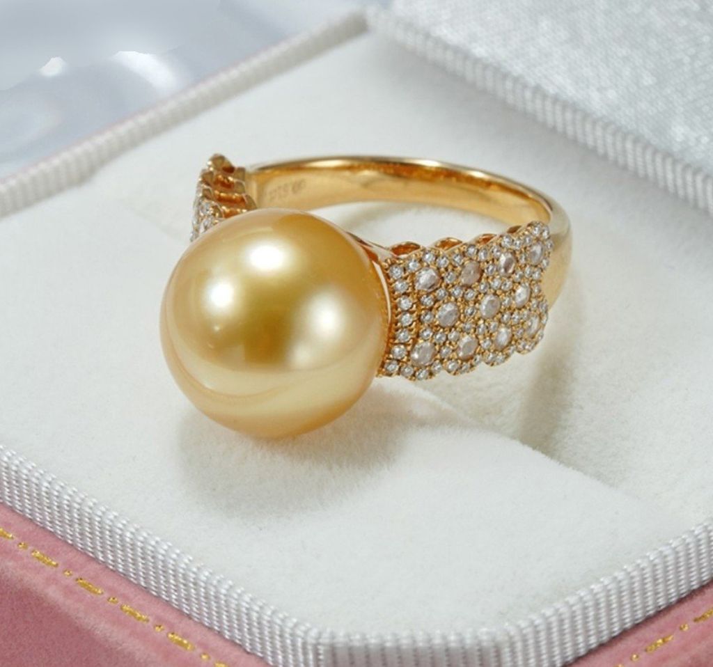 Nhẫn Vàng Thật 18k 1c47 Đính Ngọc Trai Trắng 11-12mm Hạt Tròn Đẹp Grade AAA MADAME HIEN PEARLS V18NT002